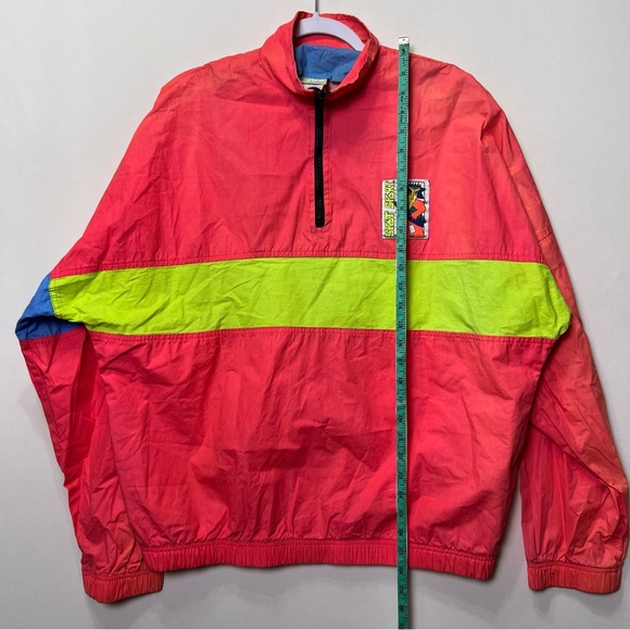 Vintage Retro Highlighter Neon Pullover 1/2 Zip Windbreaker Adult Size Large - Picture 9 of 10